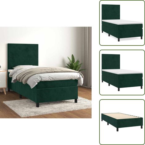 Letto con velluto - vidaXL Giroletto a Molle con Materasso Verde Scuro 90x190 cm Velluto - Letto con schiuma