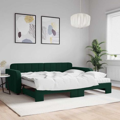 Tagesbett Ausziehbar mit Matratzen Dunkelgrün 90x200 cm Samt (1/5)