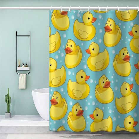 Rideau de Douche Canard Jaune 3D Animaux De Dessin Animé Tissu Polyester Salle De Bains Rideaux Anti Moisissure Imperméable Lavable Rideau de Bain avec 12 Crochets pour Baignoire 180x180cm (1/5)