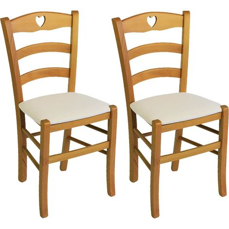NAPLES - Lot de 2 Chaises Teinté Chêne et Assises en Tissu Ivoire (1/2)