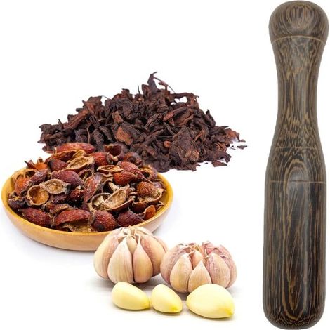 17,5 cm - Prensador de alimentos de madera para cocina y barman - Incluye molinillo de pimienta - Sal, pimienta, condimentos (1/5)