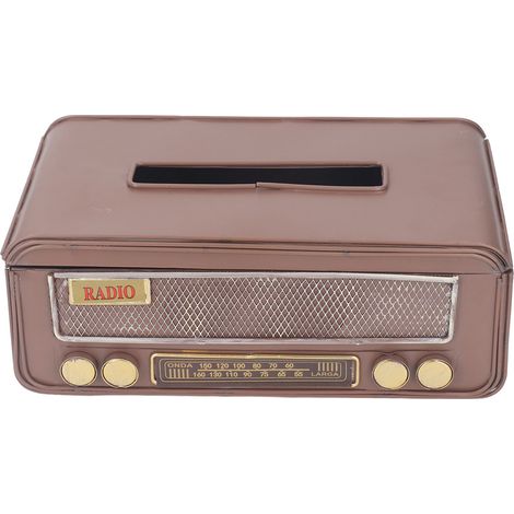 Boîte à mouchoirs vintage en forme de radio, en fer forgé, idéale pour ranger vos mouchoirs, décorer votre salon ou votre table. (1/5)