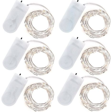 LED-Lichterkette aus Kupferdraht (2032), inklusive Knopfzellenbatterien, geeignet für Blumen- und Kuchendekoration, auch als Geschenk geeignet – 2 Meter, 20 Lichter, 6 Stück (warmweiß). (1/5)