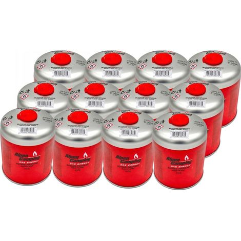 Pack 12 Cartouches de gaz 450g Butane propane Valve 7/16 EN417 Réchaud Brûleur Lampe Grill Alpen Camping (1/5)