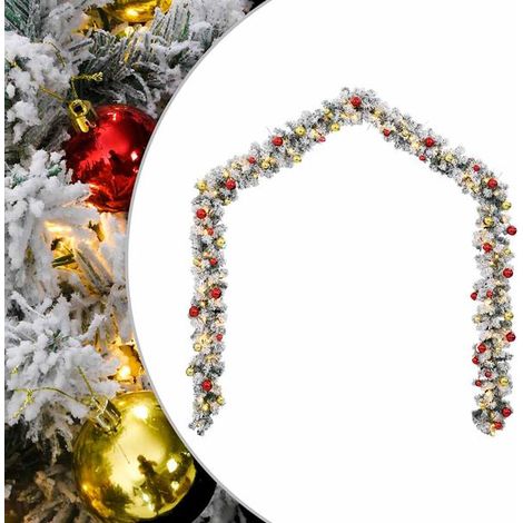 Couronne de Noël, avec boules décoratives et lumières LED vertes, 5 mètres de long, en PVC. (1/5)