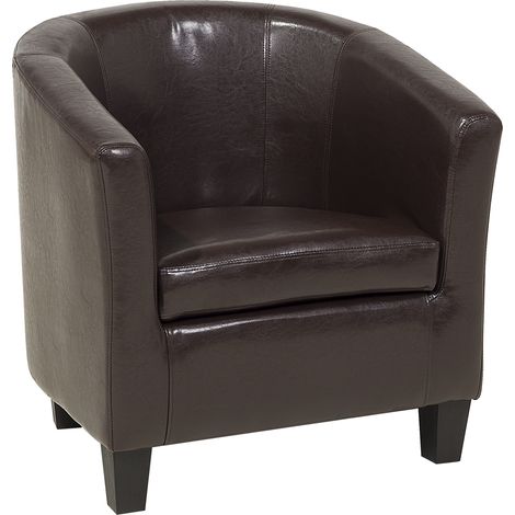 Sillón club tapizado en piel sintética marrón respaldo bajo diseño retro Borwick
