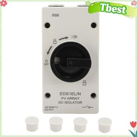 Interrupteur de déconnexion solaire, interrupteur d'isolateur 32A 1000V DC avec PC ignifuge IP66 pour systèmes photovoltaïques et (1/4)
