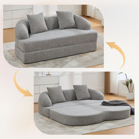 Canapé Convertible 2 Places 2-en-1 Canapé-Lit en Chenille Gris Clair 157x84x65 cm - PANGIVO (1/5)