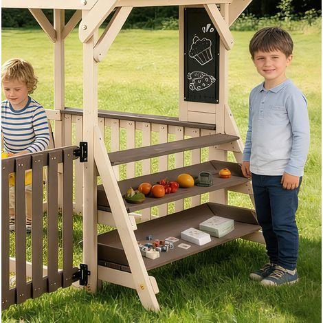 Casa de juegos exterior para niños 147,5 x 114 x 156 cm, madera gris, con almacenaje – MEUBLIV (1/5)