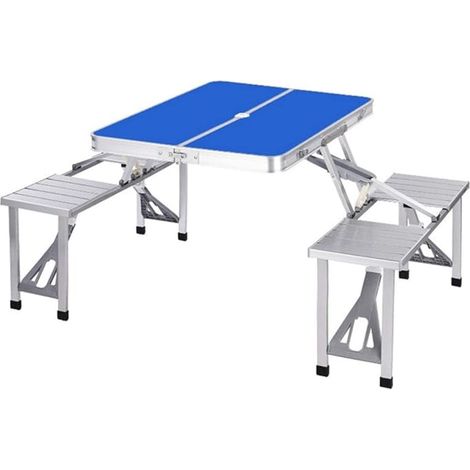 TRADE SHOP - Set Tavolo Pieghevole In Alluminio Pic Nic Campeggio Portatile Valigia Con Panca A 4 Posti - Blu (1/5)