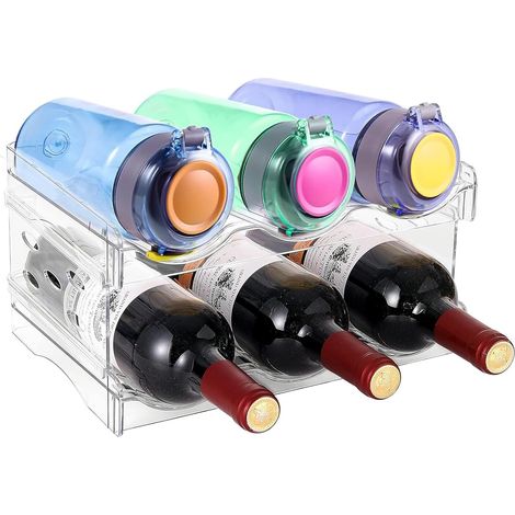 Couches Casier Bouteilles Vin Empilable, Organisateur Bouteille Eau Frigo, Porte Rangement Bouteille Plastique Transparent, Range Bouteille Multifonctionnel pour Armoire Cuisine, Réfrigérateur (1/5)