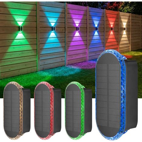 Applique murale exterieur RGB lampe solaire exterieur up and down étanches 3 couleurs luminaire solaire jardin Sans fil cour Jardin Piscines Maison Porch Clôture (1/5)