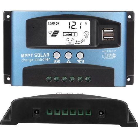 Contrôleur de charge solaire MPPT 50 A avec double écran LCD et port USB, compatible 12 V / 24 V, pour panneaux solaires (1/5)