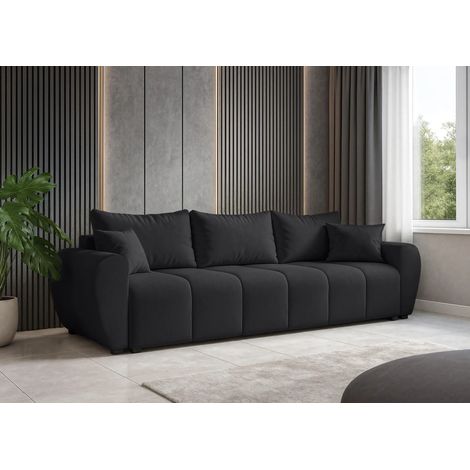 AX LIVING Malatya Big Sofa mit Schlaffunktion Schlafsofa in Schwarz 246cm