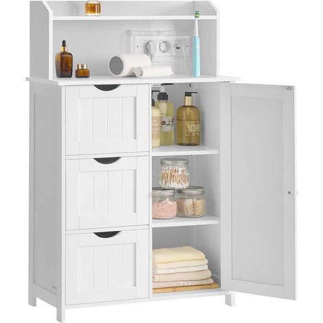 Mobiletto da bagno mobile contenitore mobiletto con multipresa 3 cassetti 1 anta 2 ripiani regolabili per sala da pranzo cucina soggiorno bianco 120008024