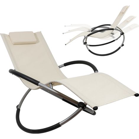 Schaukelliege Sonnenliege Liegestuhl XXL 200kg belastbar in Beige Faltbar Gartenliege Relaxliege Strandliege Schaukelstuhl Balkonliege Terrassenliege
