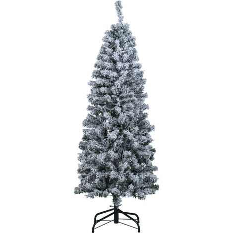 Sapin de Noël enneigé 150 cm en PVC avec 180 LED blanc chaud, 8 modes et pied pliable pour salon, bureau et entrée