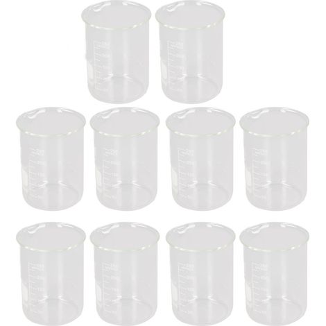 Set aus 10 Borosilikatglasbechern 250 ml, transparent, graduiert, großes Fassungsvermögen, Laborausrüstung für wissenschaftliche Experimente. (1/5)