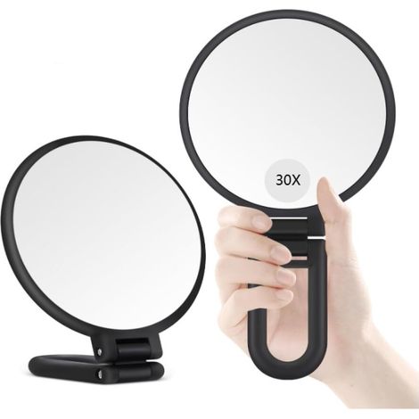 Noir Mat,Miroir Grossissant 30X, Miroir de Maquillage Main, Double Face avec Grossissement 30X/1X, Essentiel de Voyage, Portable et Pliable pour Bureau et Salle de Bain, Cadeau pour Femme (1/5)