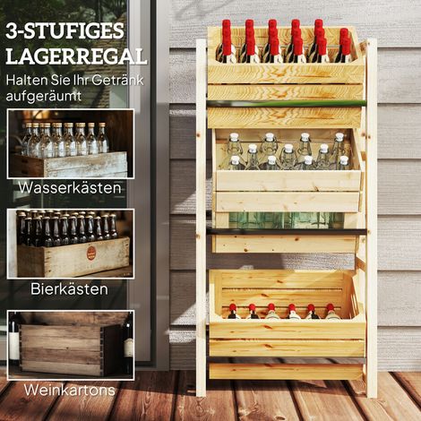 Étagère de rangement pour 3 caisses de boissons, en bois naturel, 3 étagères, dimensions 56 x 32 x 112 cm (1/4)