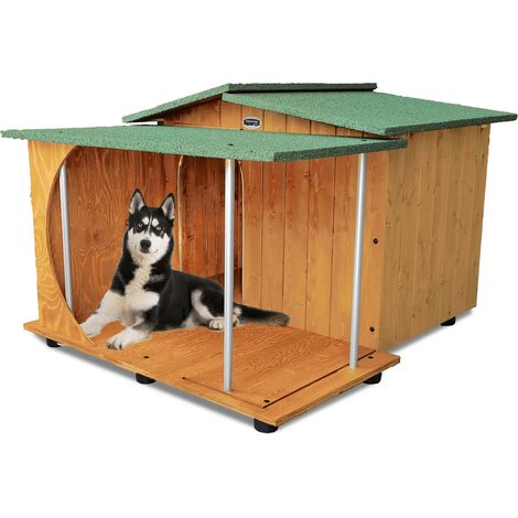 Cuccia in Legno per Cani da Esterno mod. Oasi con Veranda Coperta MADE IN ITALY D - Pastore 102x119xH80 Tendina OMAGGIO
