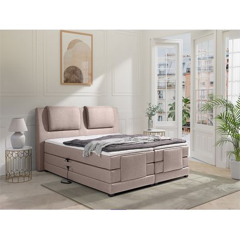 Ensemble complet boxspring tête de lit + sommiers relaxation électrique + matelas + surmatelas - 2 x 90 x 200 cm - Tissu - Beige - CASTEL II de PALACIO