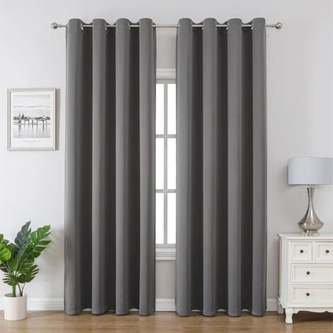 QORVA-Rideaux occultants et thermiques gris (2 pièces) pour le salon, isolants thermiques et anti-chaleur, avec œillets, isolation lumineuse et protection UV.