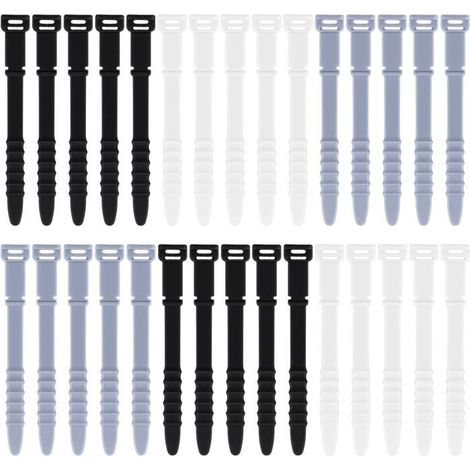 Attaches Câbles Réutilisables en Silicone, 30 Pièces 11 cm, Organisateur de Fils Ajustable, Noir Blanc Gris (1/5)