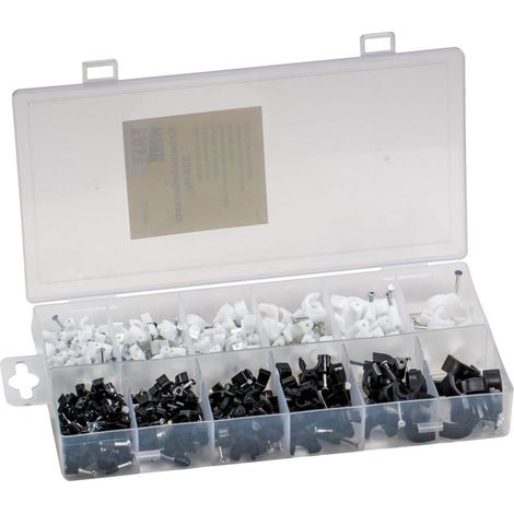 338 teiliges Nagelschellen Sortiment schwarz weiß 4-12mm Kabelschellen Box (1/4)