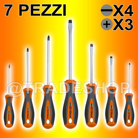 TrAdE Shop Traesio - Set Cacciaviti Giraviti Kit 7 Pezzi 3 A Stella E 4 A Taglio Professionali - (1/2)