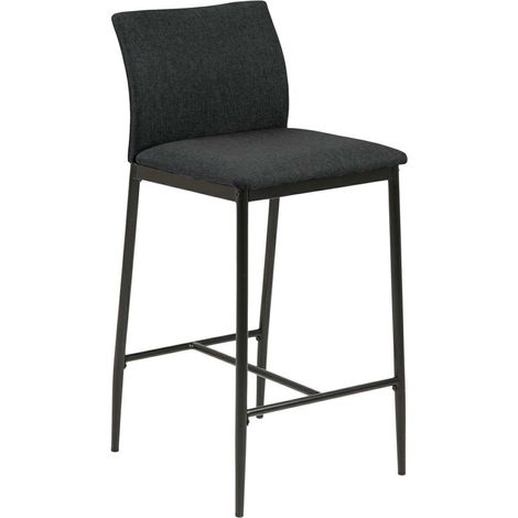 Tabouret de bar bas Demina, gris, rembourré, repose-pieds de 90,5 cm (1/5)