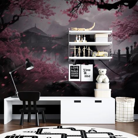Papier Peint Japonais - Guerrier sous Sakura - 150 x 250 cm (1/2)