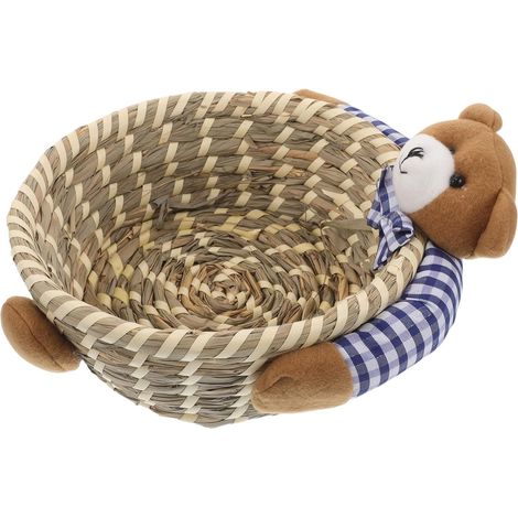 Panier de Rangement Adorable Ours en Paille Tressée Grosse Capacité Panier Multifonction en Coton pour Chambre D'garçon et Filles et Décoration Intérieure (1/5)