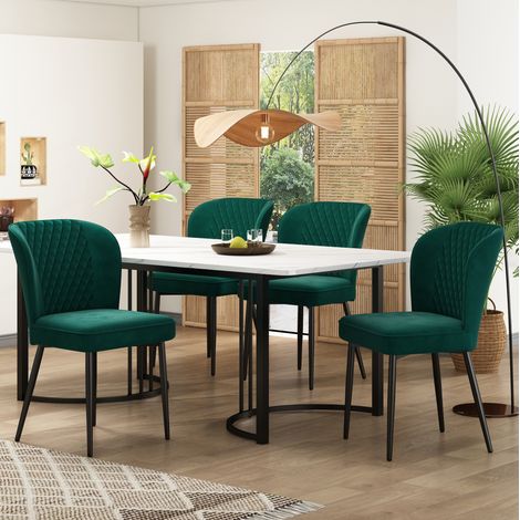 Esszimmergruppe Tisch und Stühle 140 x 80 cm, 4 Stühle, grüner Samt, HAVRYA (1/5)