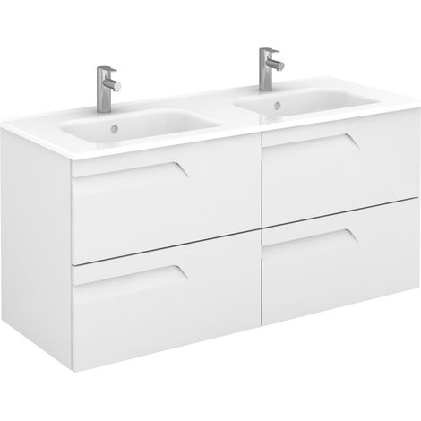 Conjunto mueble de baño de 4 cajones compacto VITALE - ROYO Color: Blanco brillo - Opciones: Mueble + Lavabo (1/2)