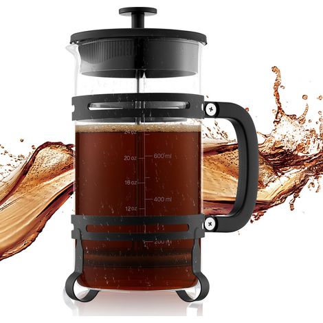 Cafetière à Piston en Verre Borosilicaté Capacité 1 L, Presse à Café avec Filtre en Acier Inoxydable, Grande Théière à Piston, Infusion à Froid, pour Camping, Voyage, Maison, Cuisine, Noir (1/5)