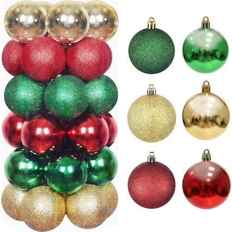 30 Pièces Boules de Noël, 6CM Rouge Vert Or Ornements de Boule de Noël Boules à Suspendre Incassables pour l'arbre de Noëls Vacances Maison Noëls Faire la Fête Décoration (6 Styles) (1/5)