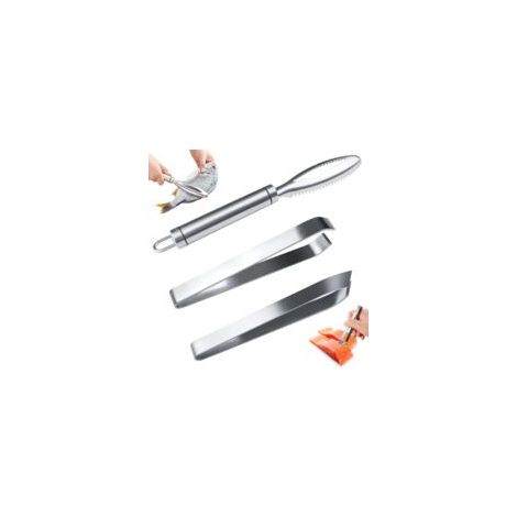 Professioneller Fischschupper aus Edelstahl 304, gezahnter Edelstahlschaber zum effizienten Entfernen von Fischschuppen + 2 Fischstopper - Crezuo