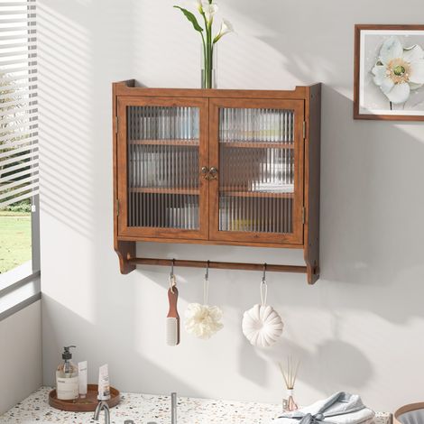 Meuble salle de bain Armoire murale Vintage 63 cm 2 portes verre 3 niveaux Porte-serviettes Cuisine (1/5)