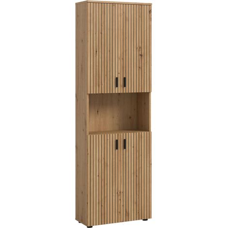 Mone Hochschrank Bad 4 Türen, 1 Regal Eiche Dekor.