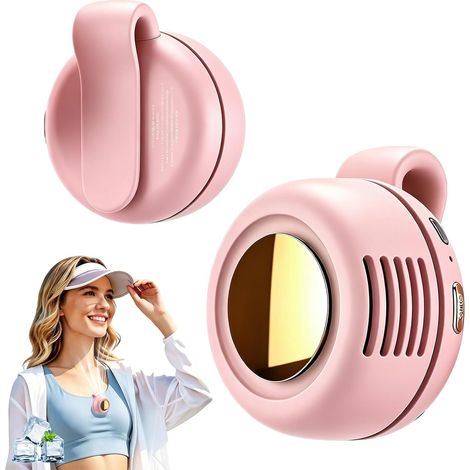 2 Pack Portable Clip-On Fan, Mini Bladeless Waist Fan, 3-Speed Rechargeable Personal Fan for Outdoor, Travel, Office & Camping,Pink (1/5)