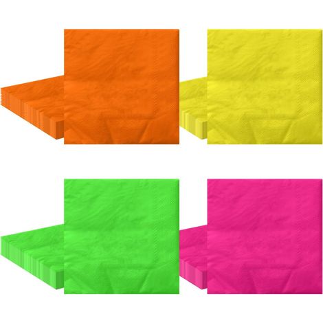 Lot de 40 serviettes de table fluo - 4 couleurs - Fournitures de fête pour anniversaire - Décorations de fête de mariage et d'Halloween - 33 x 33 cm (1/5)
