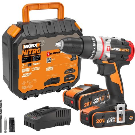 WORX Wx354.5 20V Schlagbohrmaschine, 60 Nm + 2 x 4Ah Akkus WORX