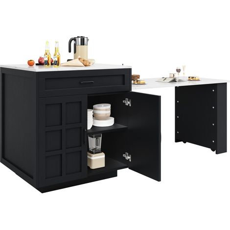 Table extensible 2-6 pers noir 2 tiroirs 4 rangements 133-202x70x93.5cm - Idéale salle à manger + chariot (1/5)