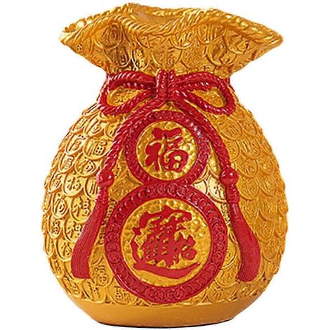 Vase porte-bonheur, décoration du Nouvel An chinois 2024, figurine, cadeau, vase multifonctionnel, pot de fleurs pour la maison, le bureau ou l'extérieur-Gold (1/5)
