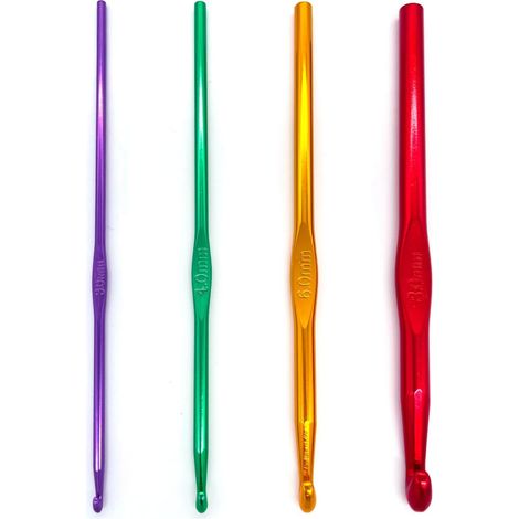 Set di 4 uncinetti in alluminio - Impugnatura ergonomica - Multicolore - Per principianti o professionisti (1/5)