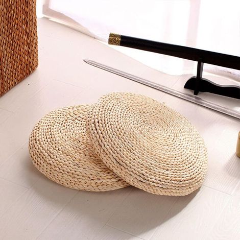 Aougo – Cuscino rotondo da pavimento 30x30 cm – Paglia resistente e traspirante – Comfort ottimale per meditazione e yoga – Stile vintage giapponese (1/4)