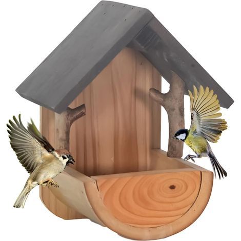 Wooden bird feeder, weather-resistant wooden wall mount, outdoor bird feeder – for pet food, aviary, hummingbirds, patio observation (1/5)