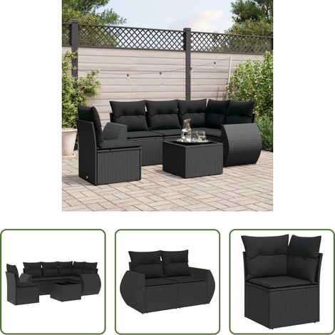vidaXL Canapé en résine - Salon de jardin 6 pcs avec coussins noir résine tressée (1/5)