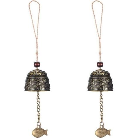 Bardusch - Cloche à suspendre vintage carillon éoli chinois Fengshui Dragon motif cloche ornement pendentif poisson décoration 2 pièces (1/4)